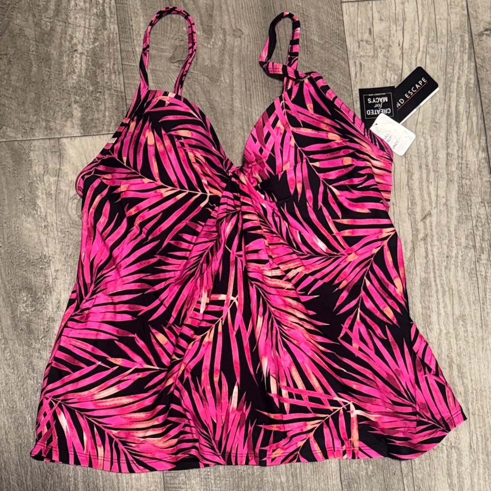 Island Escape Pink and Black Leaf Print Camisole